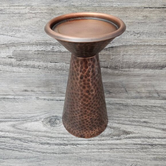 Matte Finish Copper Hammered Pedestal Pillar Candle Holder - Picture 2 of 5